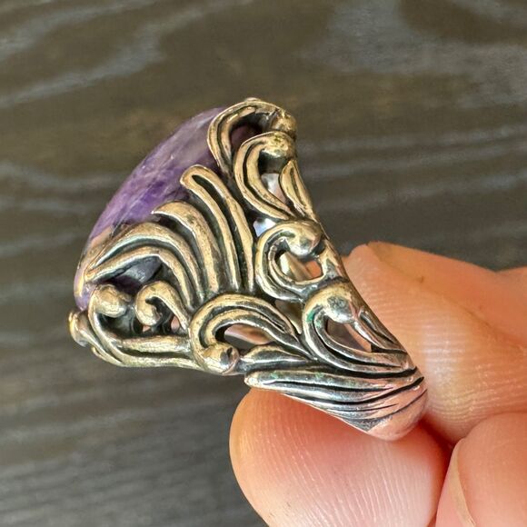 Carolyn Pollack Ring Size 8 Purple Charoite Sterling Silver 925 Filigree Vintage - Picture 9 of 14